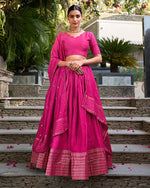 Womenline Pink Color Pure Chanderi Plain Lehenga Choli