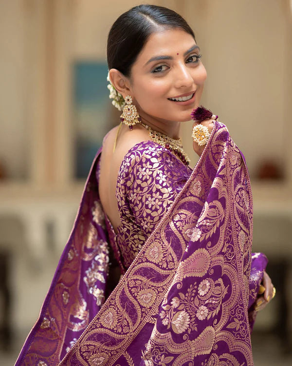Womenline Purple Color Banarasi Jacquard Zari Weaving Saree