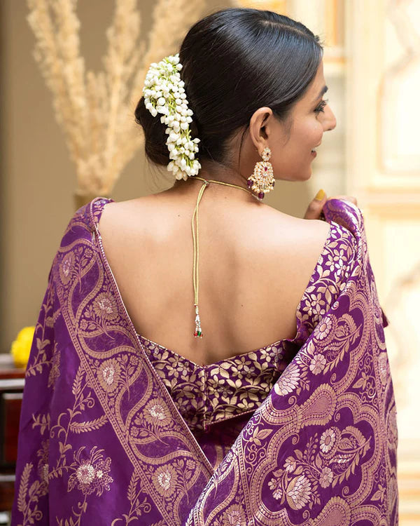 Womenline Purple Color Banarasi Jacquard Zari Weaving Saree