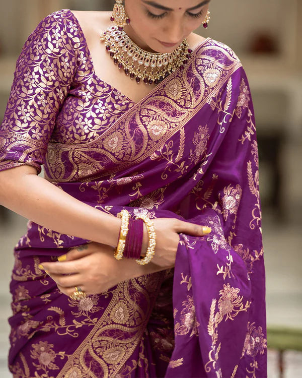 Womenline Purple Color Banarasi Jacquard Zari Weaving Saree