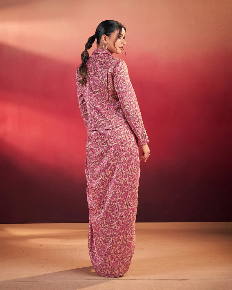 Womenline Pink Printed Jacket Style Indo-Western Co-Ord Set