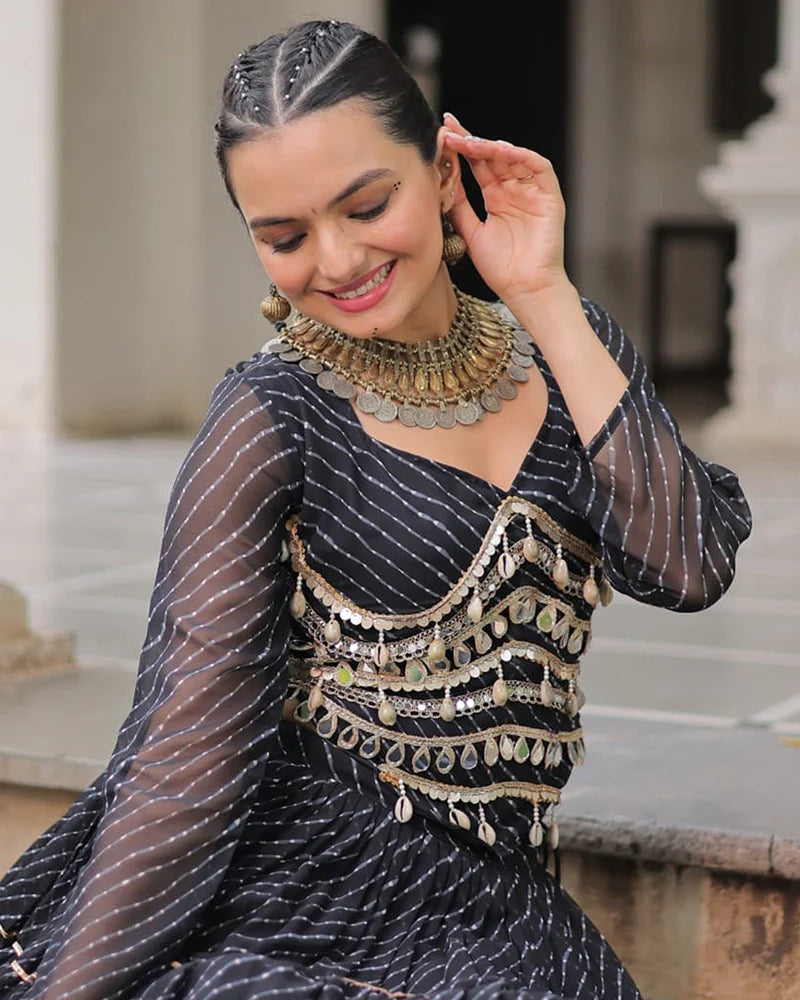Womenline Black Color Soft Georgette Navratri Lehenga Choli