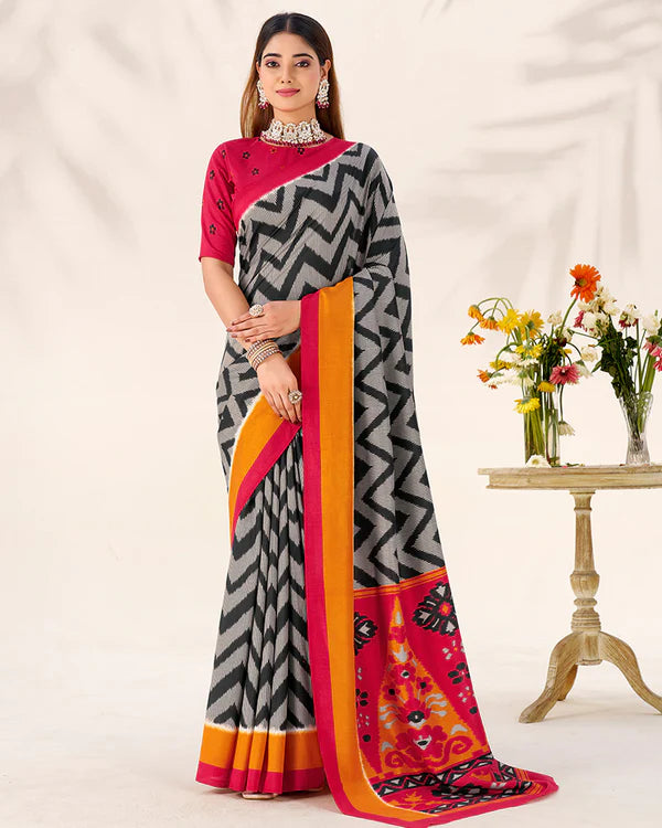 Womenline Black Color Tasar Silk Printed Saree