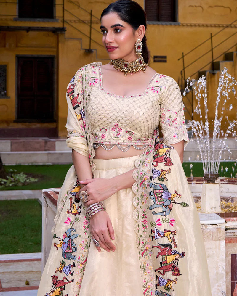 Womenline Off-White Color Raspberry Lehenga Choli