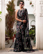 Womenline Black Color Lurex Brasso Viscose Saree