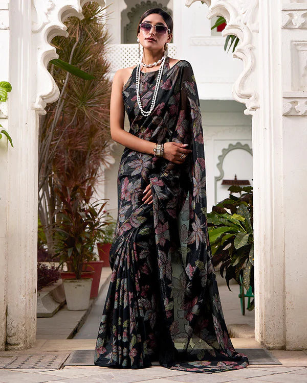 Womenline Black Color Lurex Brasso Viscose Saree