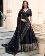 Womenline Black Color Pure Chanderi Plain Navratri Half Saree