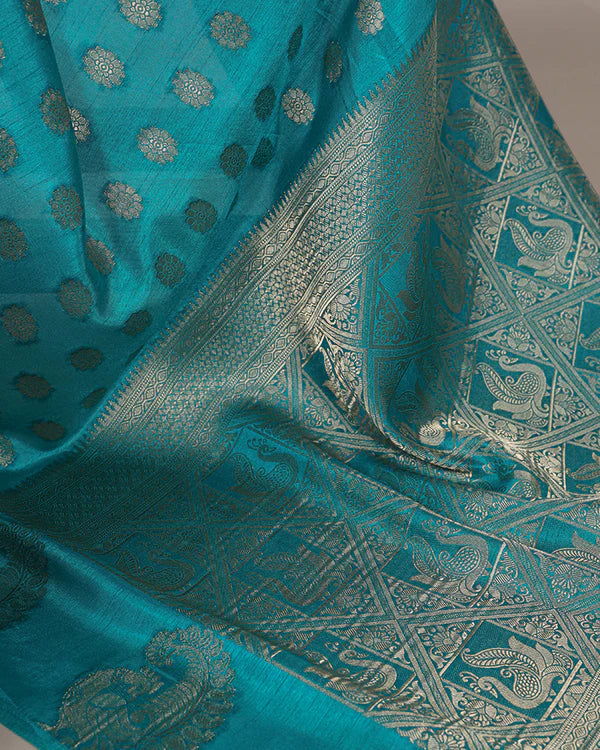 Womenline Firozi Color Roop Silk Zari Weaving Saree