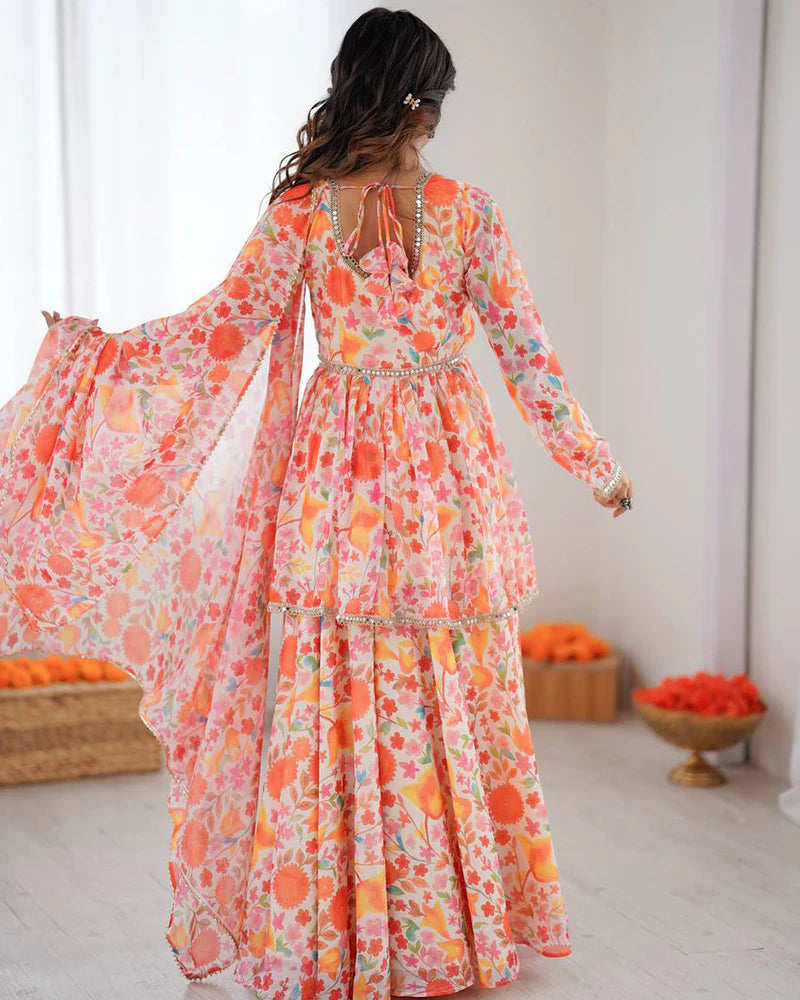 Womenline Orange Color Pure Soft Organza Sharara Suit