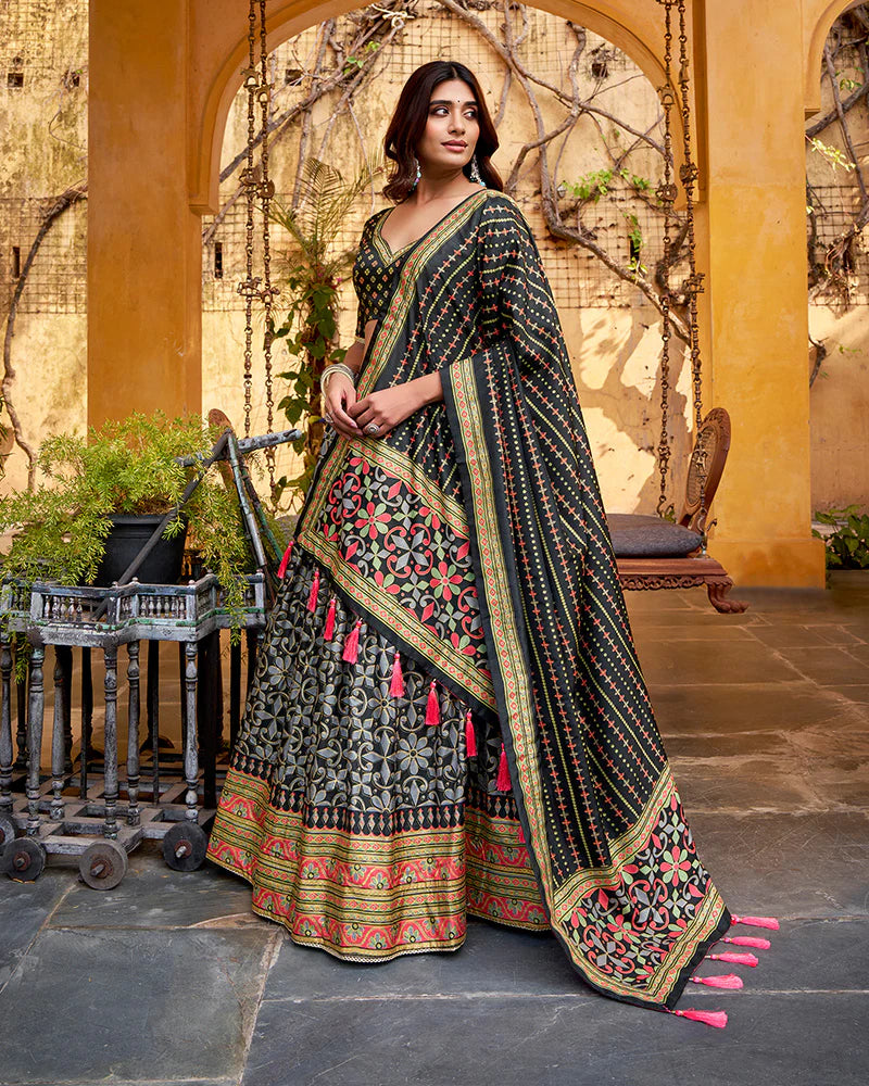 Womenline Black Color Tasar Silk Sparkle Lehenga Choli