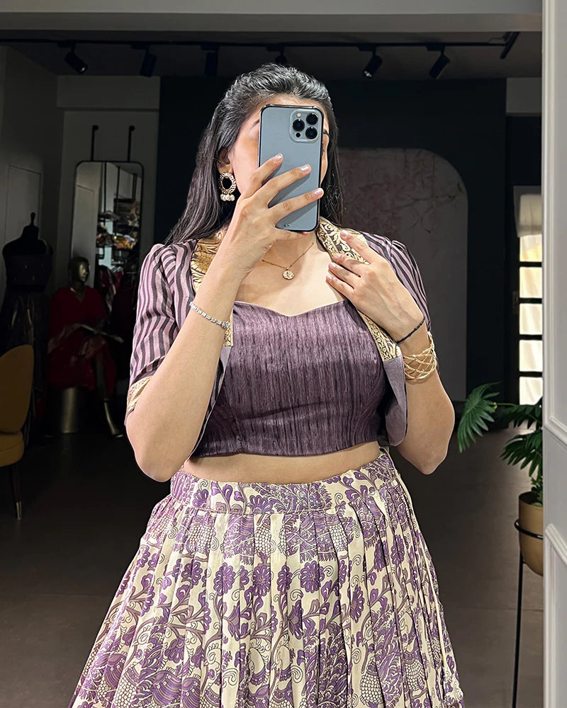 Womenline Luvender Color Tasar Silk Viscose Printed Lehenga Choli