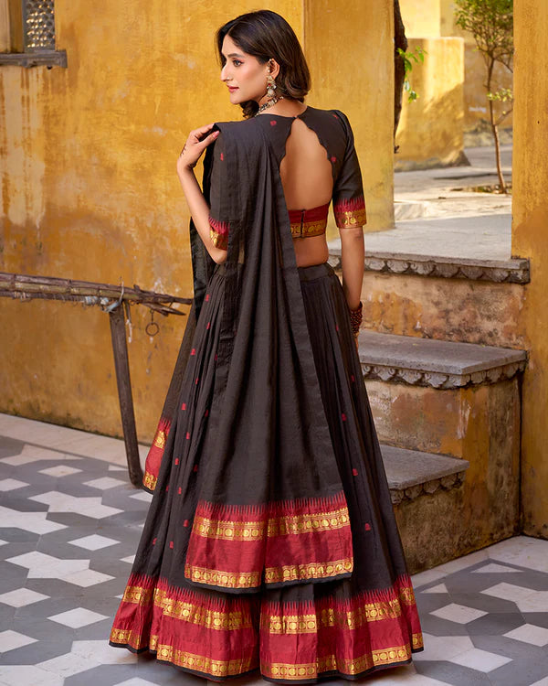 Womenline Elegant Black Pure Chanderi Half Saree With Zari Weaving