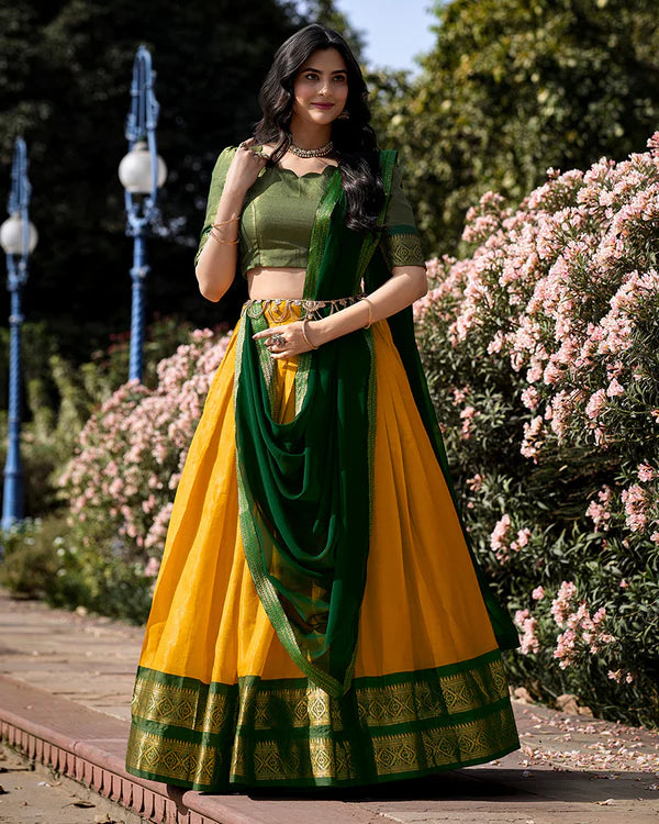 Womenline Yellow Color Kanchipuram Silk Designer Half Saree