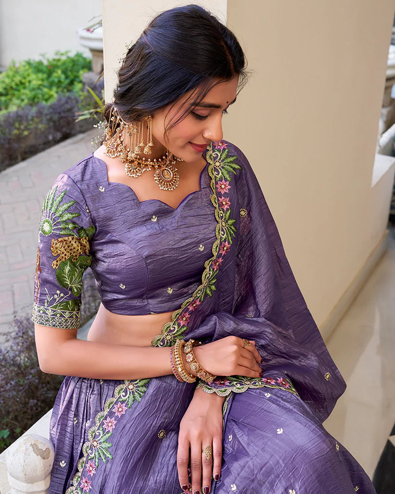 Womenline Lavender Color Gold Crush Embroidered Lehenga Choli
