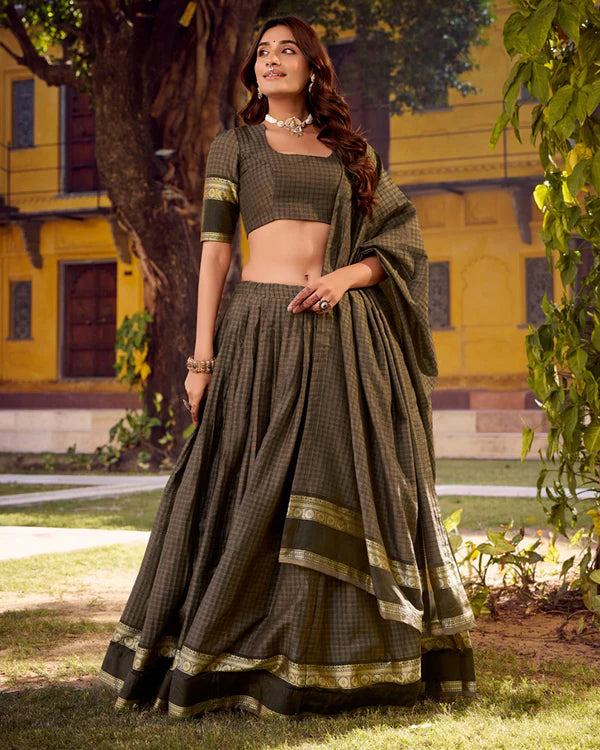 Womenline Grey Color Chettinad Cotton Half Saree