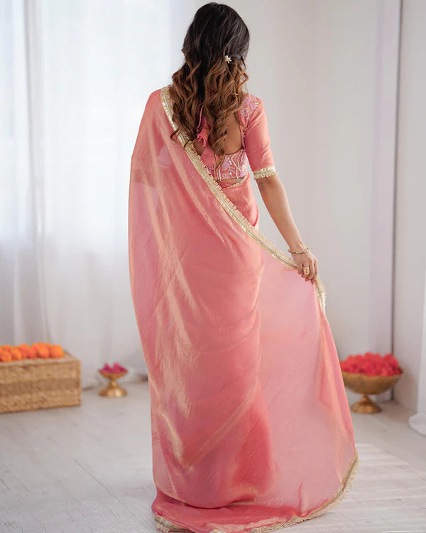 Womenline Baby Pink Color Fendi Silk Saree