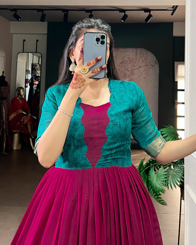 Womenline Pink Color Viscose Chanderi Floral Printed Gown