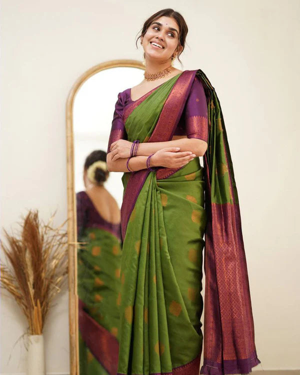 Womenline Green Color Jacquard Print Banarasi Soft Silk Saree