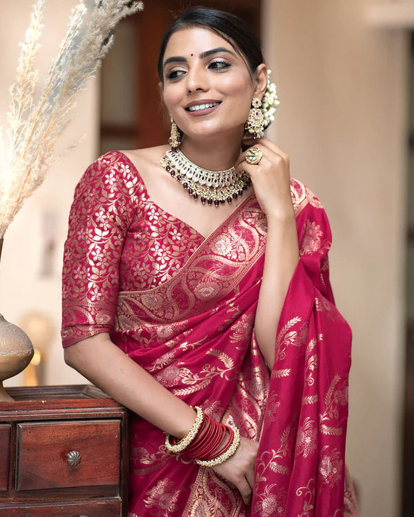 Womenline Rani Pink Color Banarasi Jacquard Zari Weaving Saree