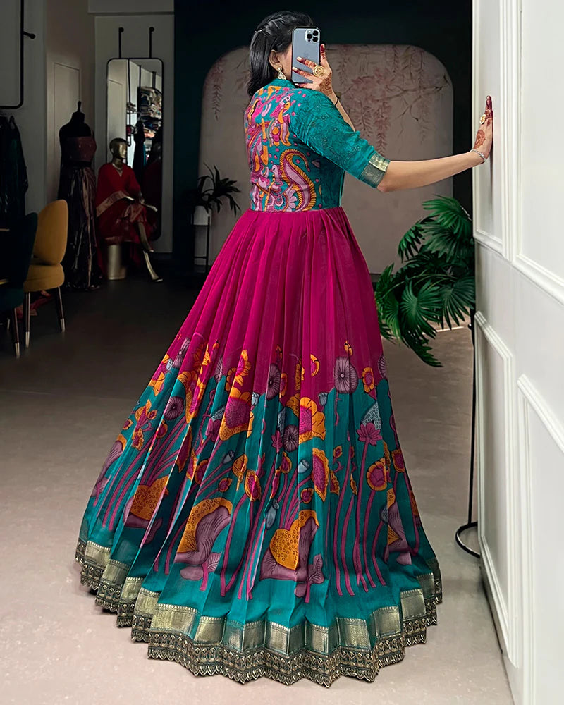 Womenline Pink Color Viscose Chanderi Floral Printed Gown