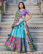 Womenline Sea Green Color Tussar Silk Kalamkari Printed Lehenga Choli