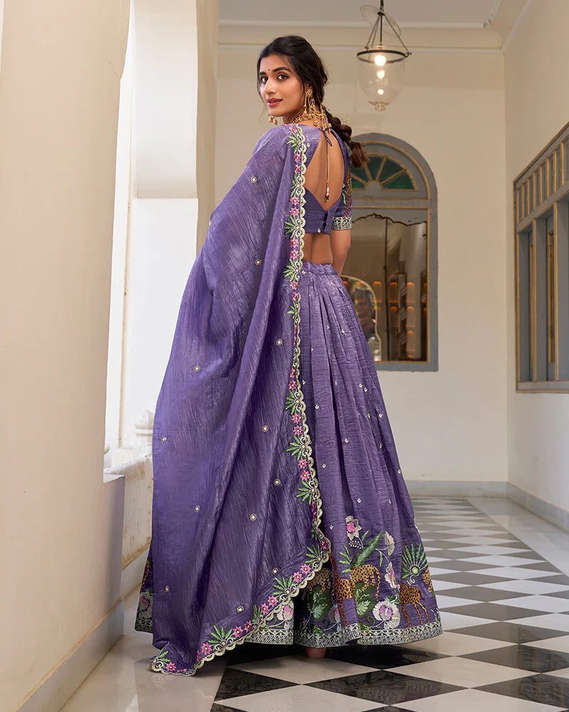 Womenline Lavender Color Gold Crush Embroidered Lehenga Choli