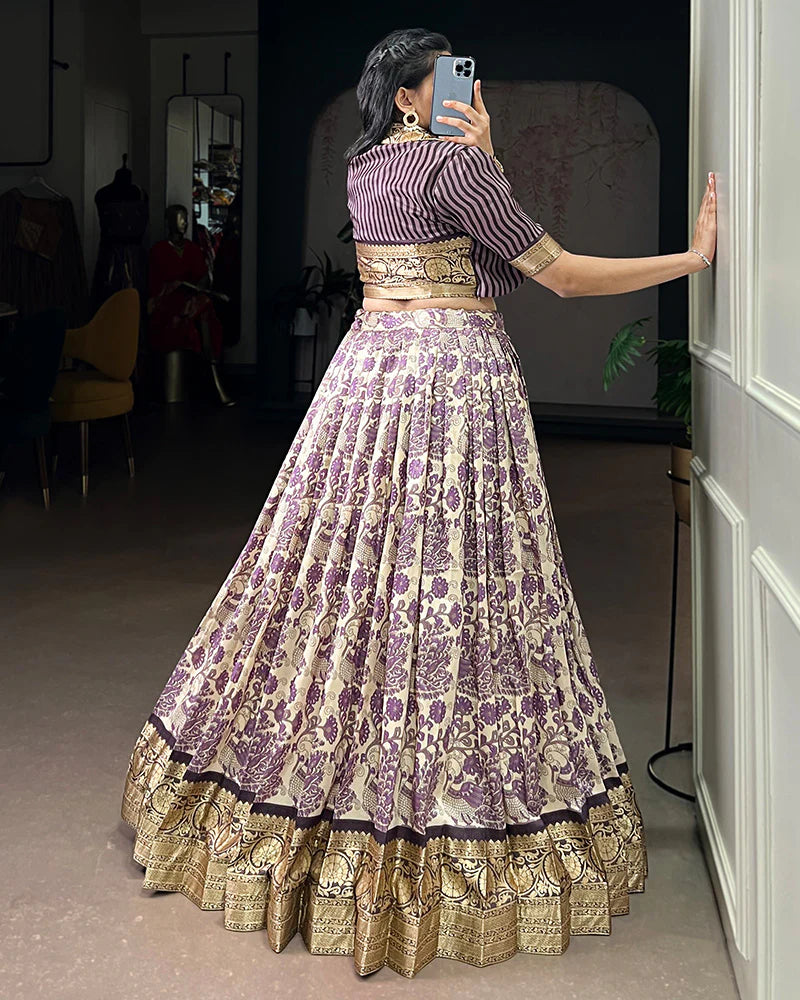Womenline Luvender Color Tasar Silk Viscose Printed Lehenga Choli