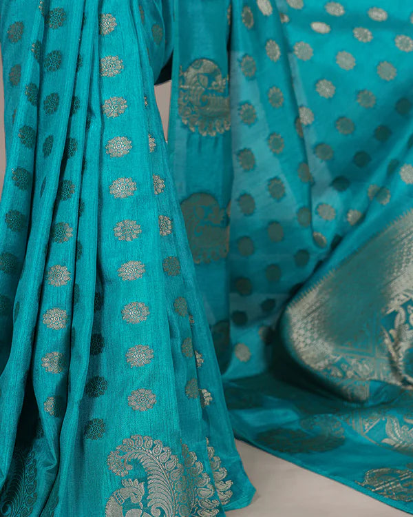 Womenline Firozi Color Roop Silk Zari Weaving Saree