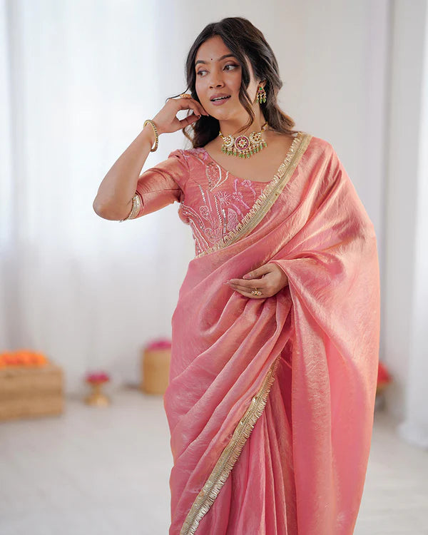 Womenline Baby Pink Color Fendi Silk Saree
