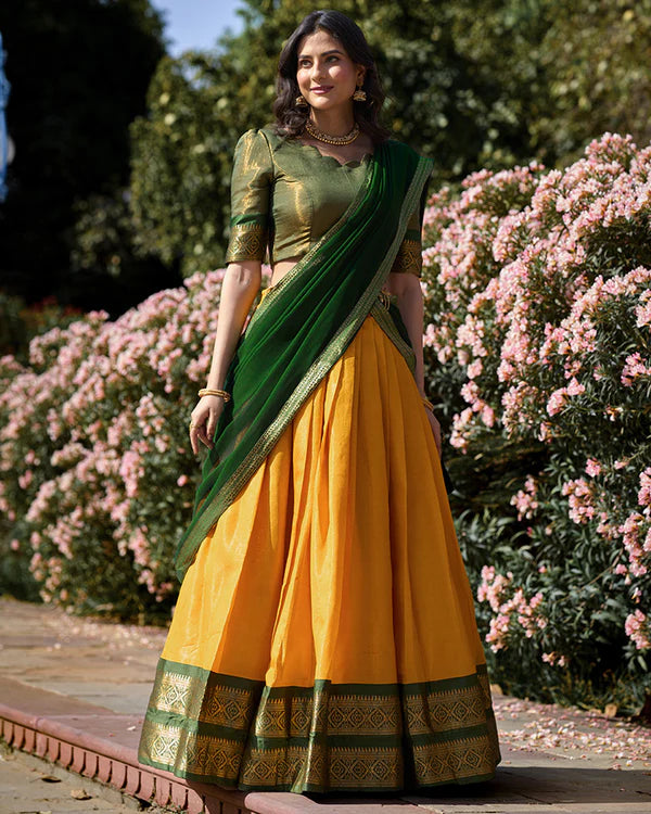 Womenline Yellow Color Kanchipuram Silk Designer Half Saree