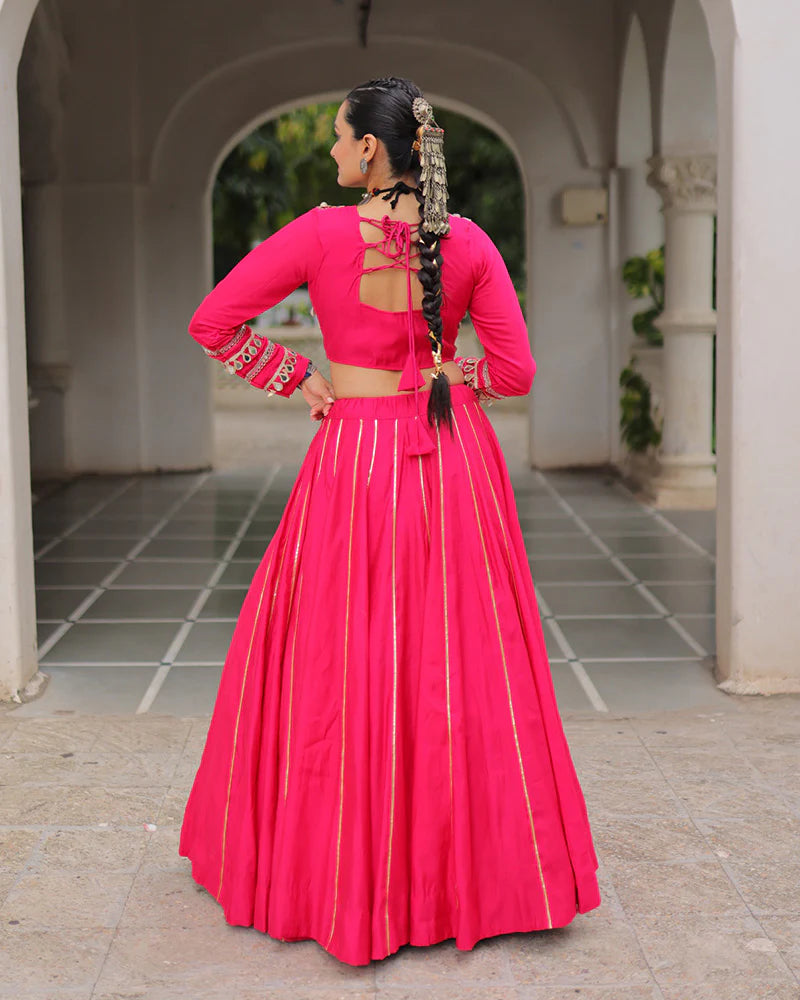 Womenline Pink Color Roman Silk Navratri Lehenga Choli