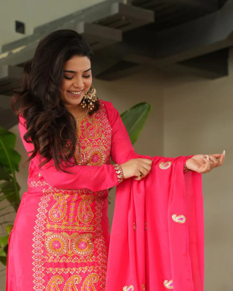 Womenline Gajri Color Chinon Embroidered Kurti Suit