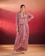 Womenline Pink Printed Jacket Style Indo-Western Co-Ord Set