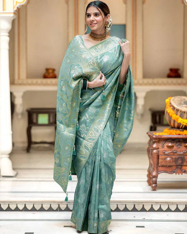 Womenline Sky Color Banarasi Jacquard Zari Weaving Saree