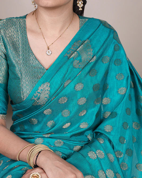 Womenline Firozi Color Roop Silk Zari Weaving Saree