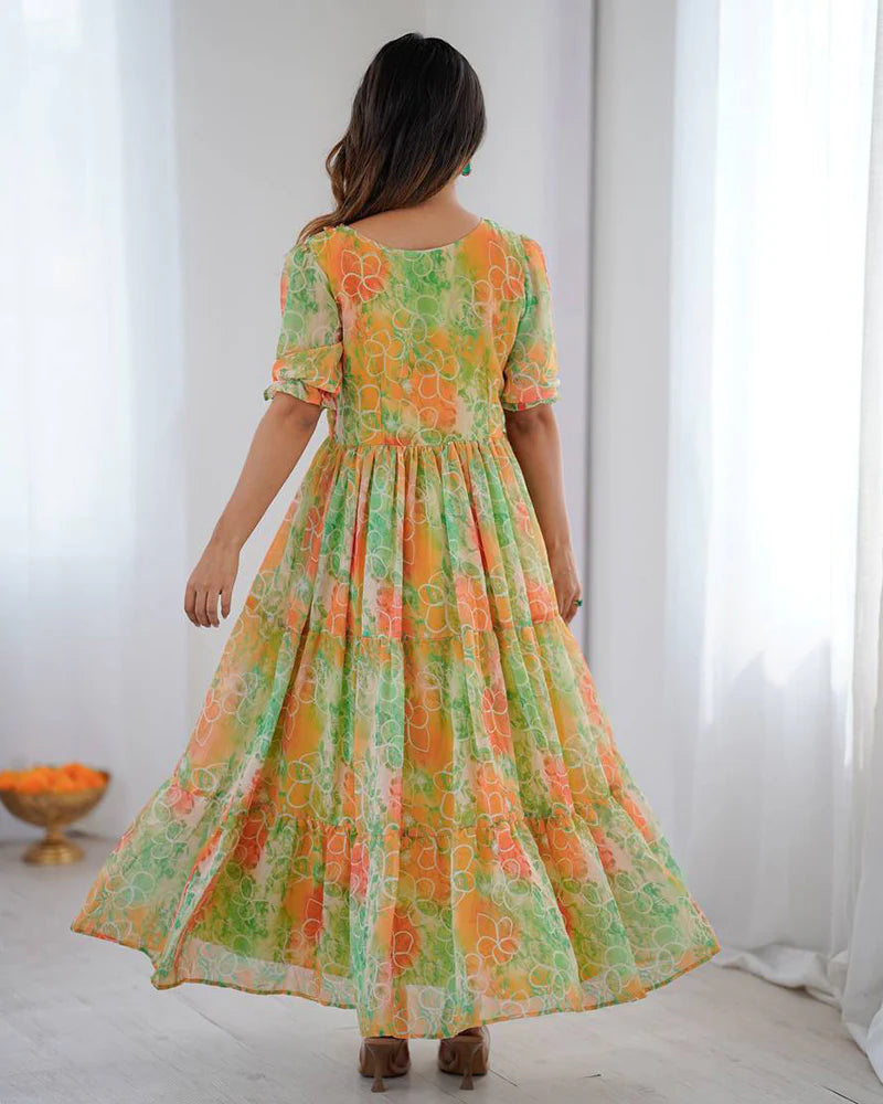 Womenline Lime Green Color Georgette Digital Printed Tunic