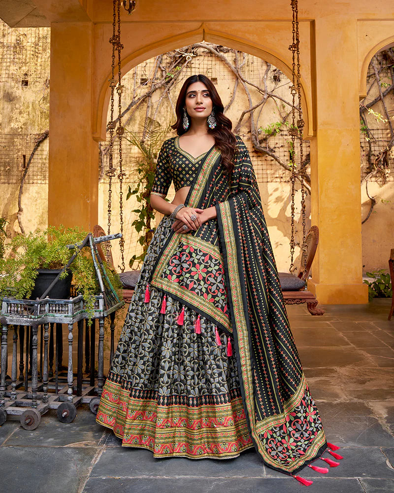 Womenline Black Color Tasar Silk Sparkle Lehenga Choli