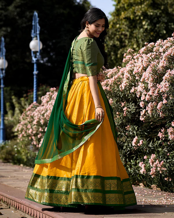 Womenline Yellow Color Kanchipuram Silk Designer Half Saree