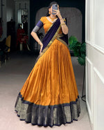 Womenline Mustard Color Dola Chex Zari Weaving Half Saree
