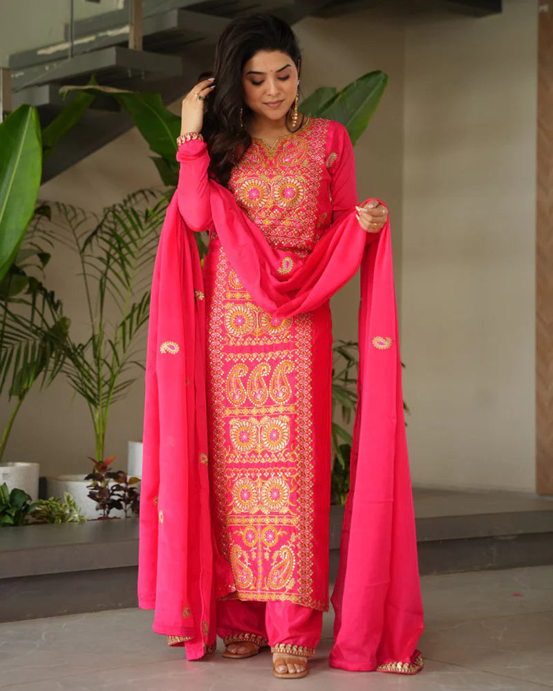 Womenline Gajri Color Chinon Embroidered Kurti Suit