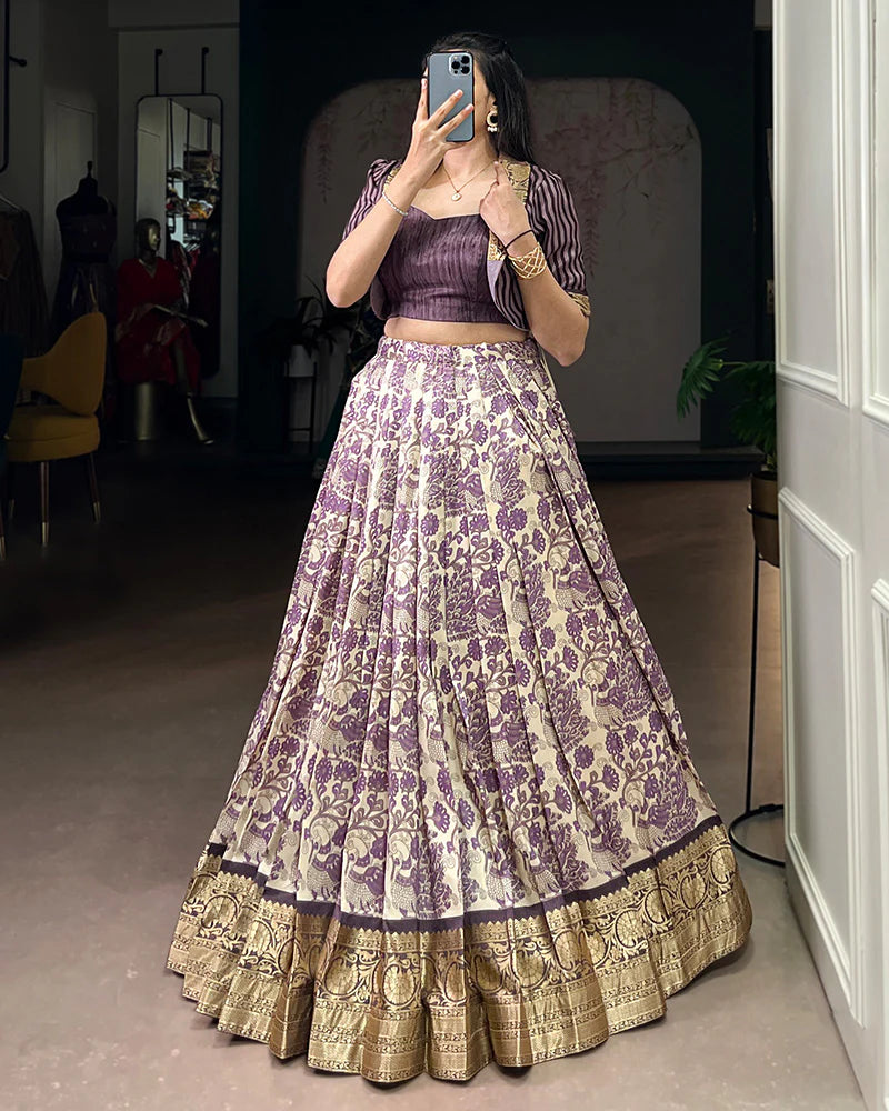 Womenline Luvender Color Tasar Silk Viscose Printed Lehenga Choli