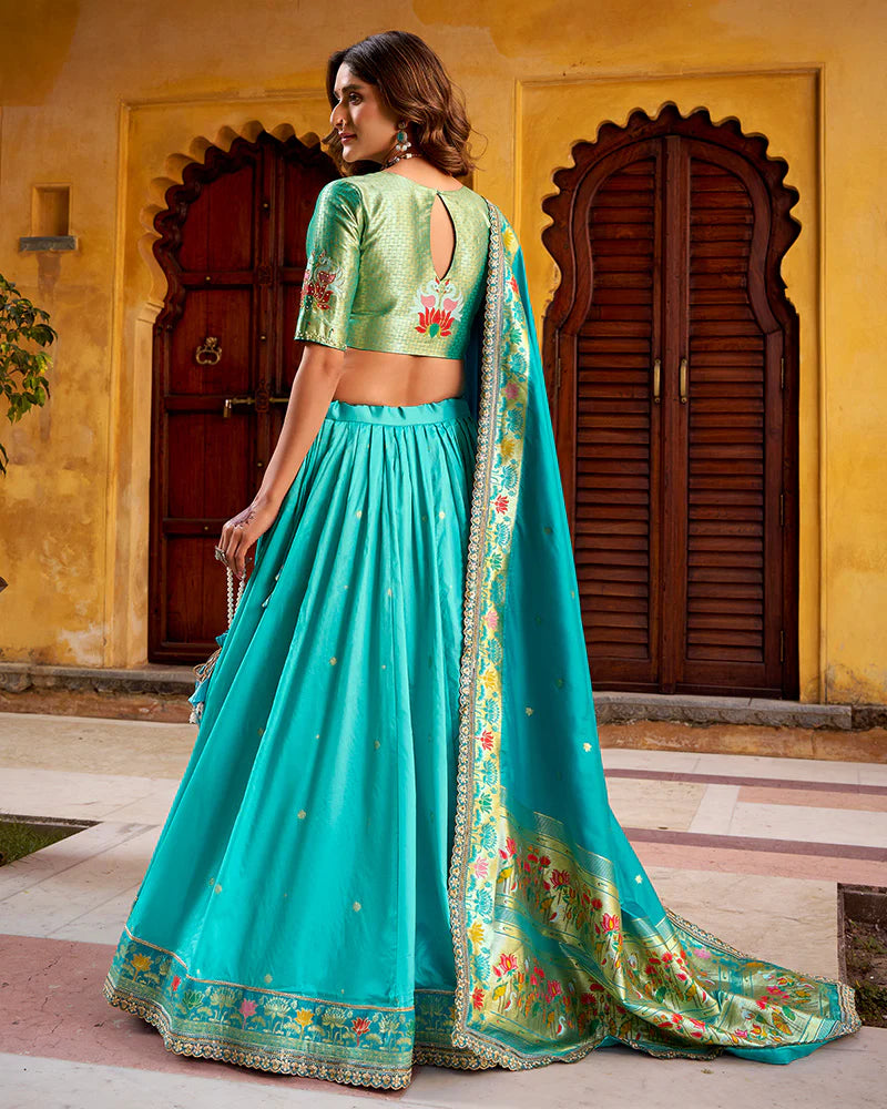 Womenline Sky Blue Color Soft Silk Paithani Lehenga Choli