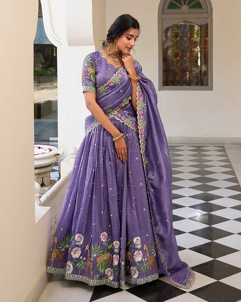 Womenline Lavender Color Gold Crush Embroidered Lehenga Choli