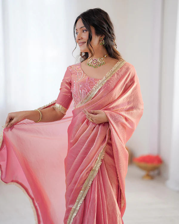 Womenline Baby Pink Color Fendi Silk Saree