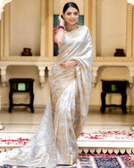Womenline White Color Banarasi Jacquard Zari Weaving Saree