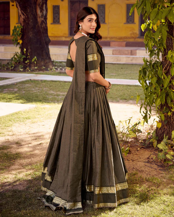 Womenline Grey Color Chettinad Cotton Half Saree