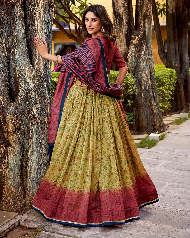 Womenline Crimson Color Vichitra Silk Printed Lehenga Choli