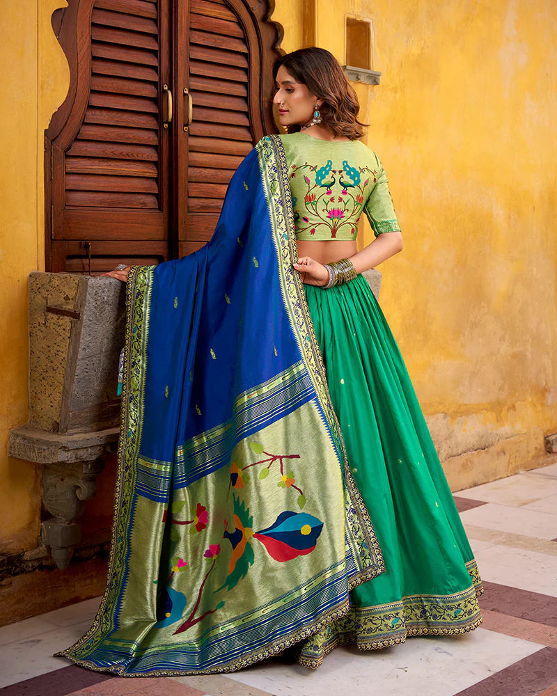 Womenline Teal Green Color Soft Silk Paithani Lehenga Choli