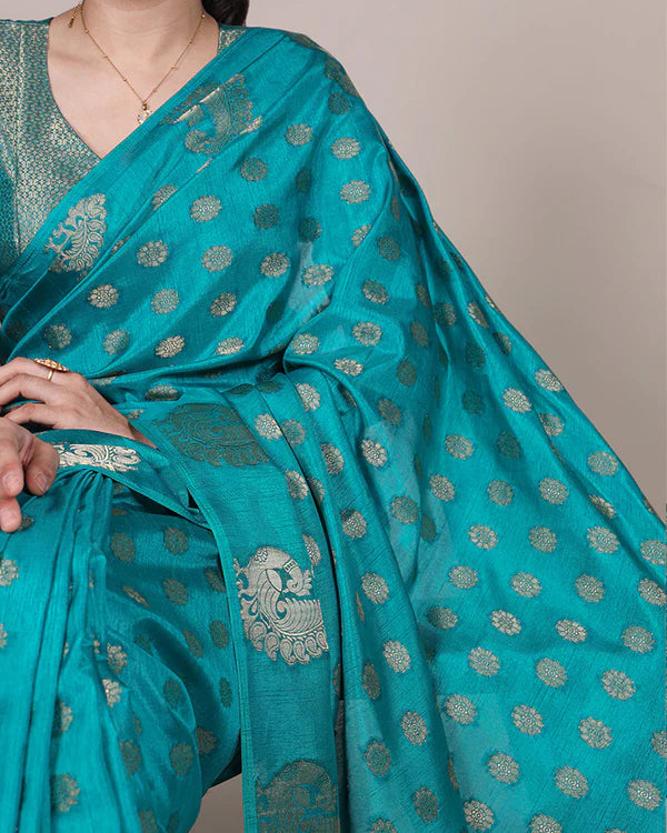 Womenline Firozi Color Roop Silk Zari Weaving Saree