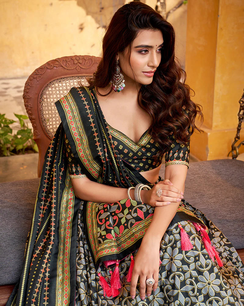 Womenline Black Color Tasar Silk Sparkle Lehenga Choli